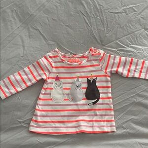 Joules Striped Cat Print Kids Shirt. 0-3 months